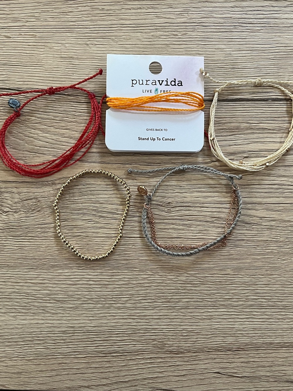 Pura Vida Bracelet Set — Red, Orange, Cream, Gold, Gray